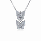 Double Butterfly 10K White Gold & Diamond Pendant